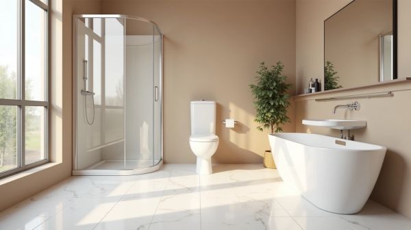 Optez pour une baignoire-douche angle pour gagner de l'espace